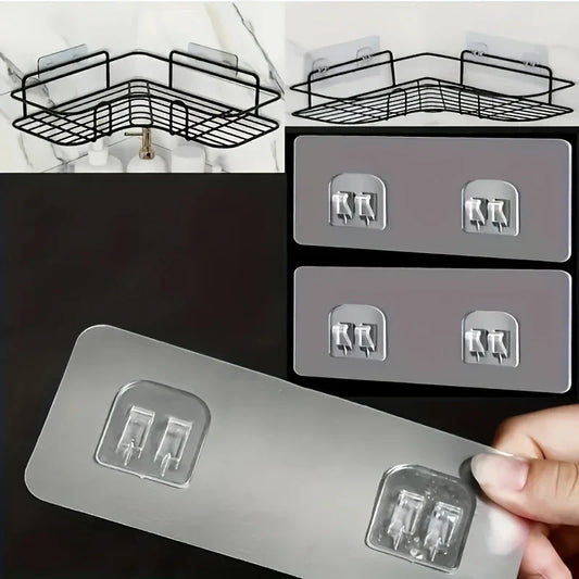 1pc Wrought Iron Wall Hanging Bathroom Shelf, Corner, No Drill, for Bathroom