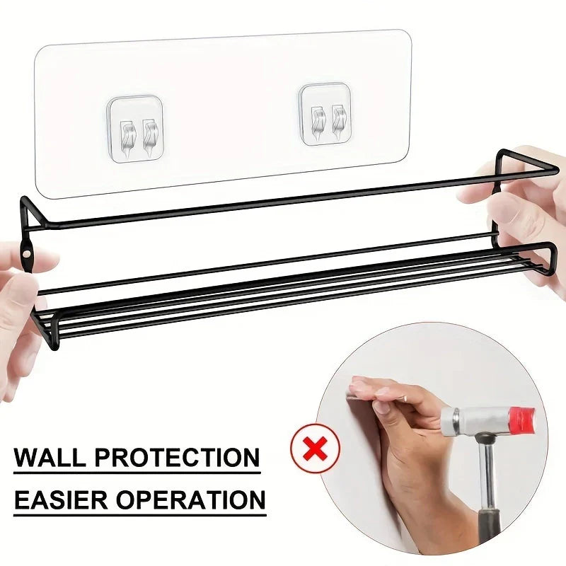 1pc Wrought Iron Wall Hanging Bathroom Shelf, Corner, No Drill, for Bathroom