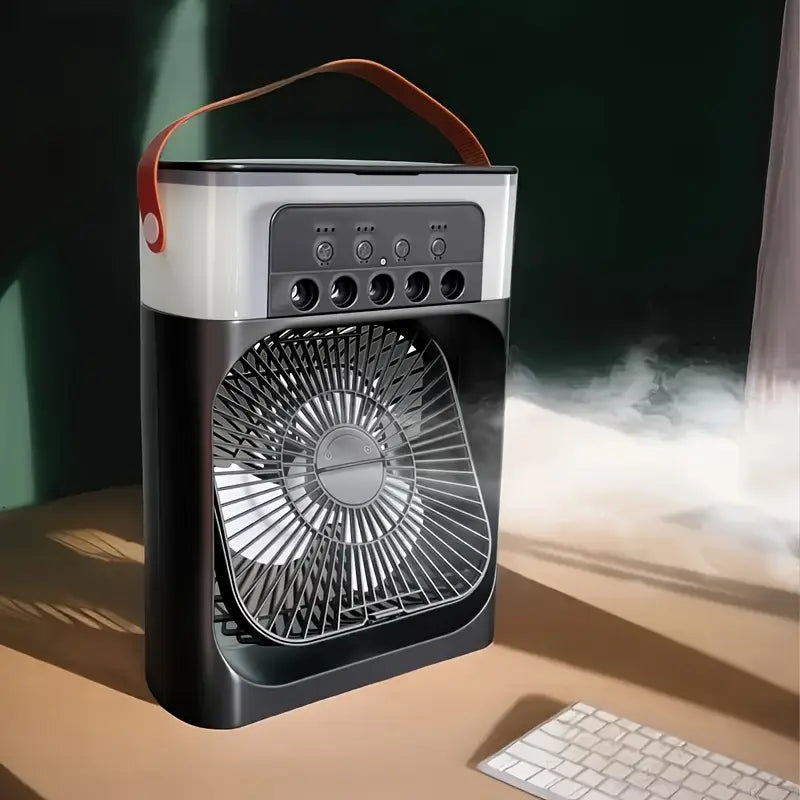 Portable Desktop Air Cooler with Mist Spray - USB Powered, Indoor/Outdoor Use, Easy Button Control, Cooler Portable