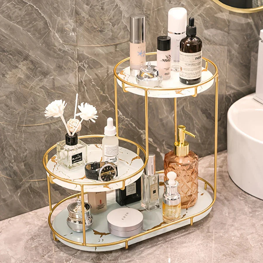 3 layers golden metal makeup organizer