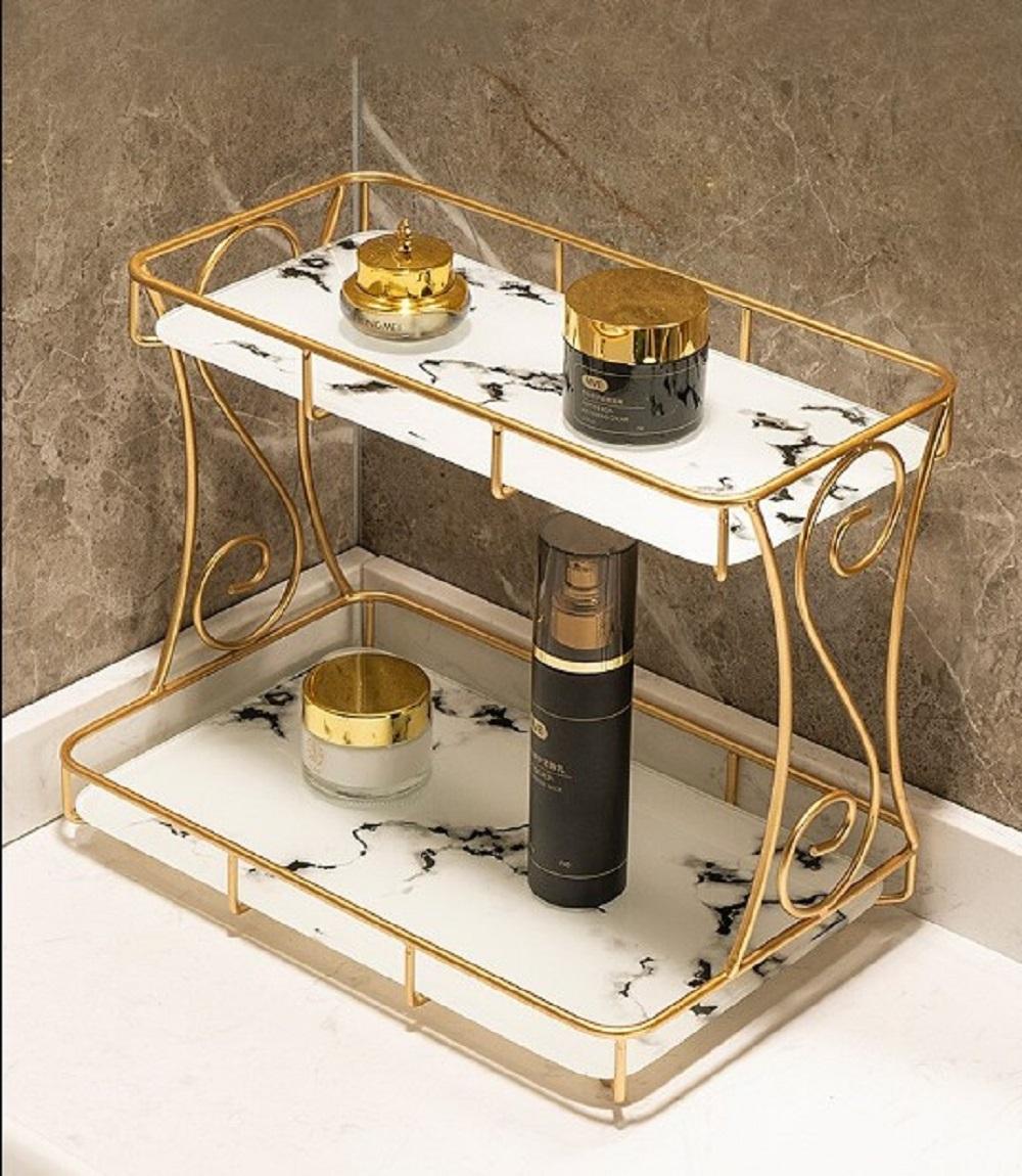 Golden Metal Makeup Organizer - No Leak Storage Solution for Organized Makeup
