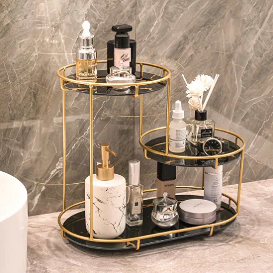 3 layers golden metal makeup organizer