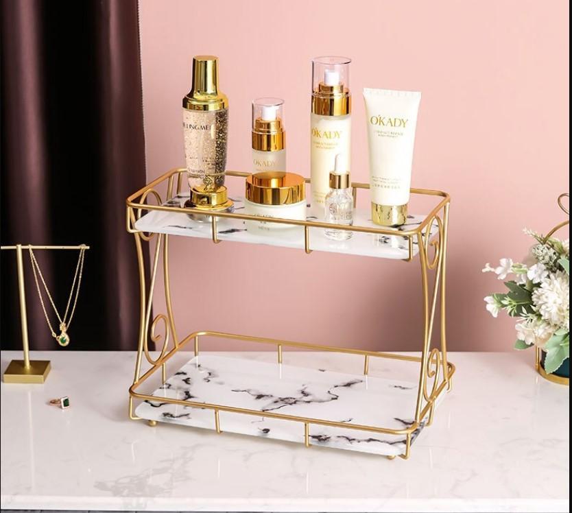 Golden Metal Makeup Organizer - No Leak Storage Solution for Organized Makeup