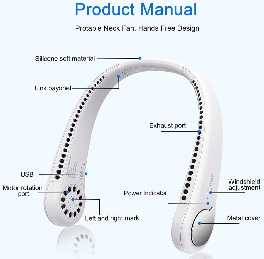 Rechargeable Bladeless Neck Fan - 1 Pc Lightweight and Portable cooling solution
