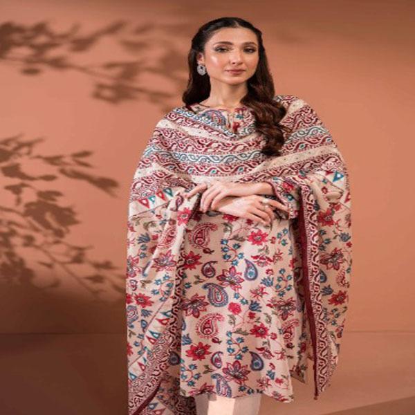 3 pcs womens unstiched lawn printed suit