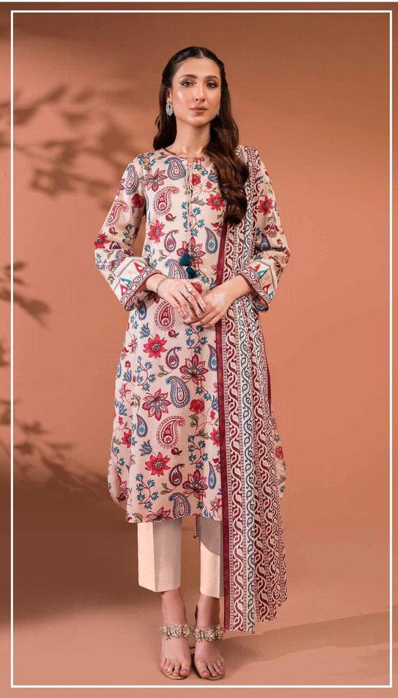 3 pcs womens unstiched lawn printed suit