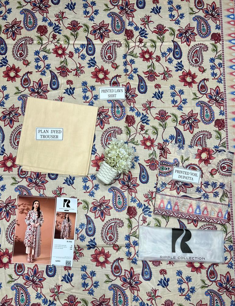 3 pcs womens unstiched lawn printed suit